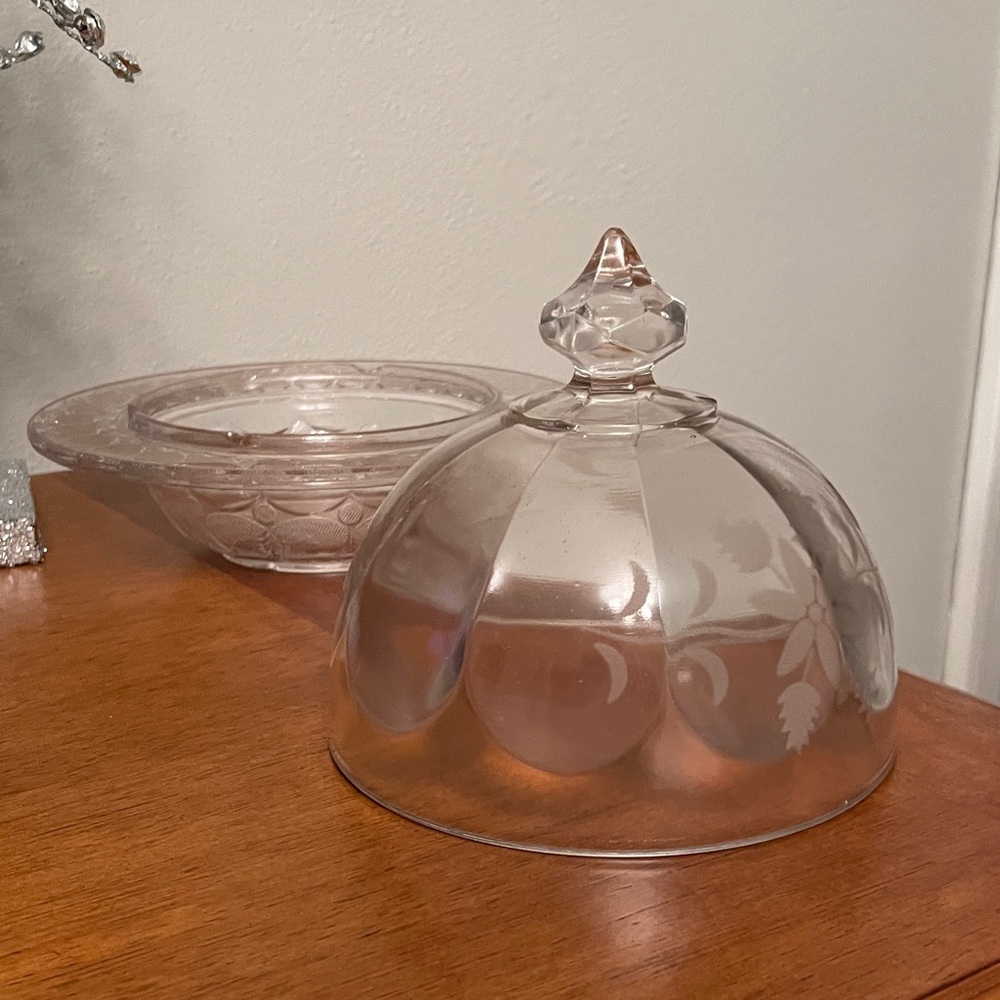 Vintage 2 pc. Crystal Etched Glass Dome Food or Candy Dish